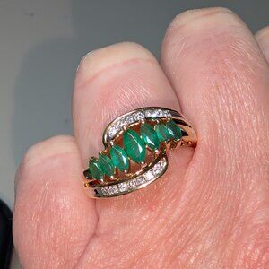 Ladies10k Yellow Gold, Emerald and Diamond Ring